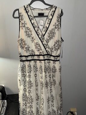 Lane Bryant Cream Maxi Dress with Black Floral Trim